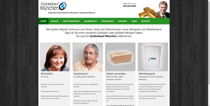 Webseite Goldankauf München – ohne serverseitige Programmiersprache umgesetzte, sehr schnell ladende Seite