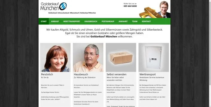 Webseite Goldankauf München – ohne serverseitige Programmiersprache umgesetzte, sehr schnell ladende Seite