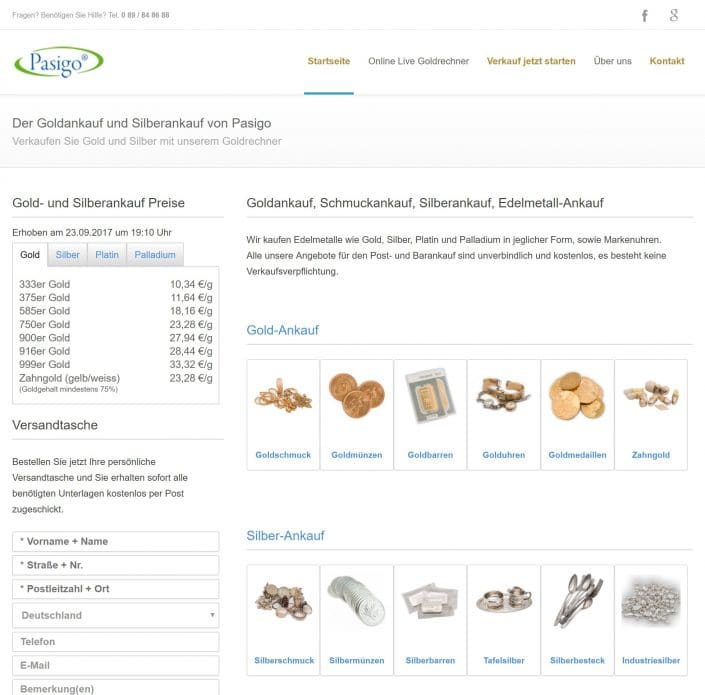 Webseite des Start-Ups Pasigo mit reduzierter Navigation und starker Typografie im Hochformat